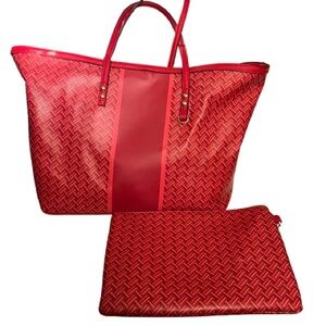Chic Red Patterned Tote Bag Set